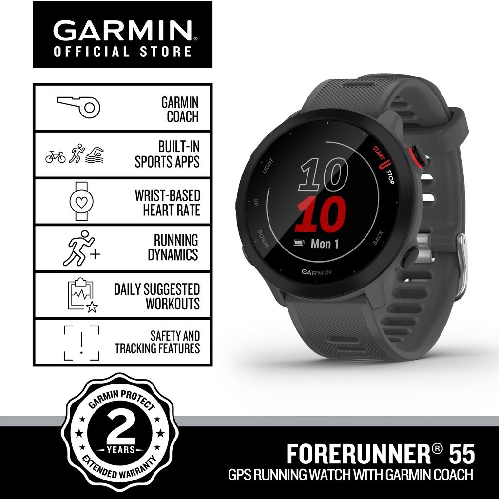 Garmin Forerunner 55, Running Fitness GPS Smartwatch, for Runners, Monterra  Gray