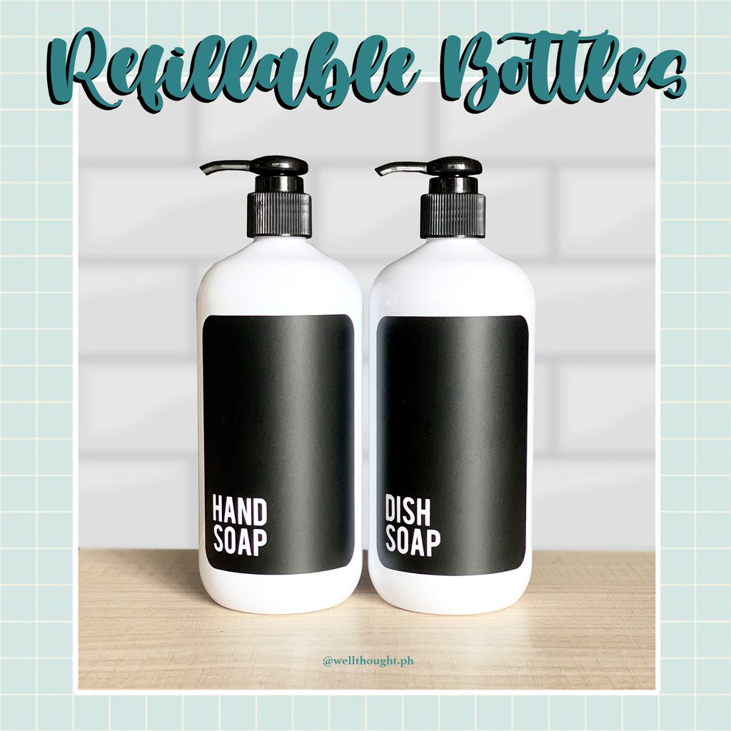 500ml Minimalist Hand Soap/ Dish Soap White Plastic Pump Bottle with  Waterproof Label