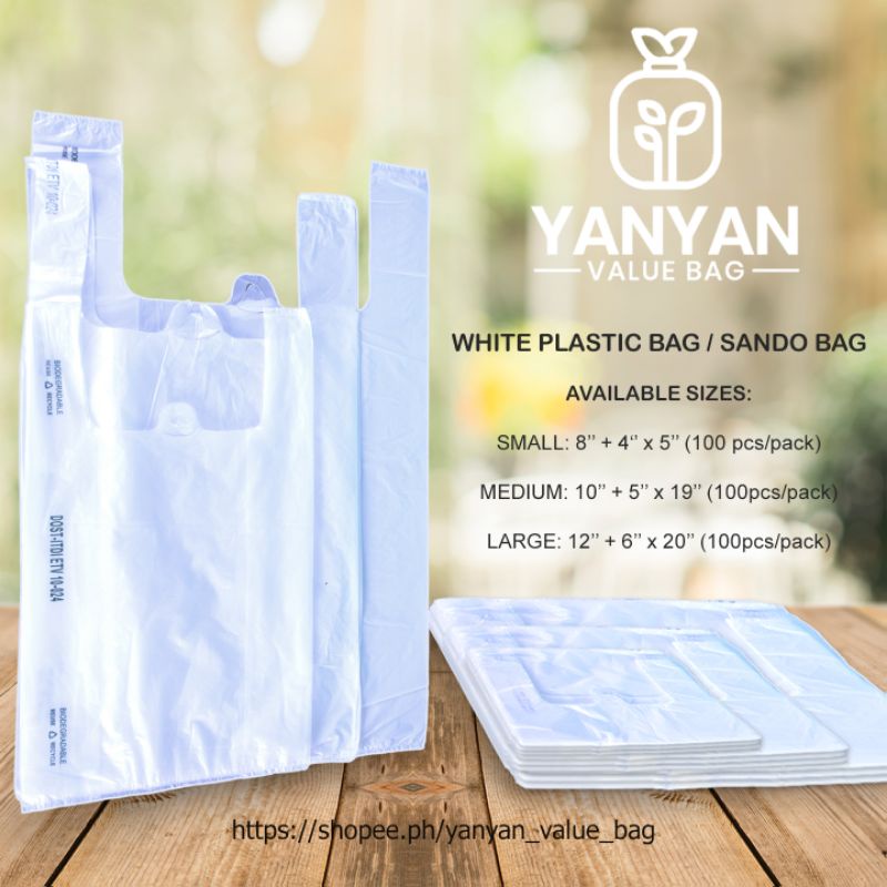 BIODEGRADABLE WHITE SANDO BAG THICK SMALL/ MEDIUM/ LARGE (100PCS/PACK)