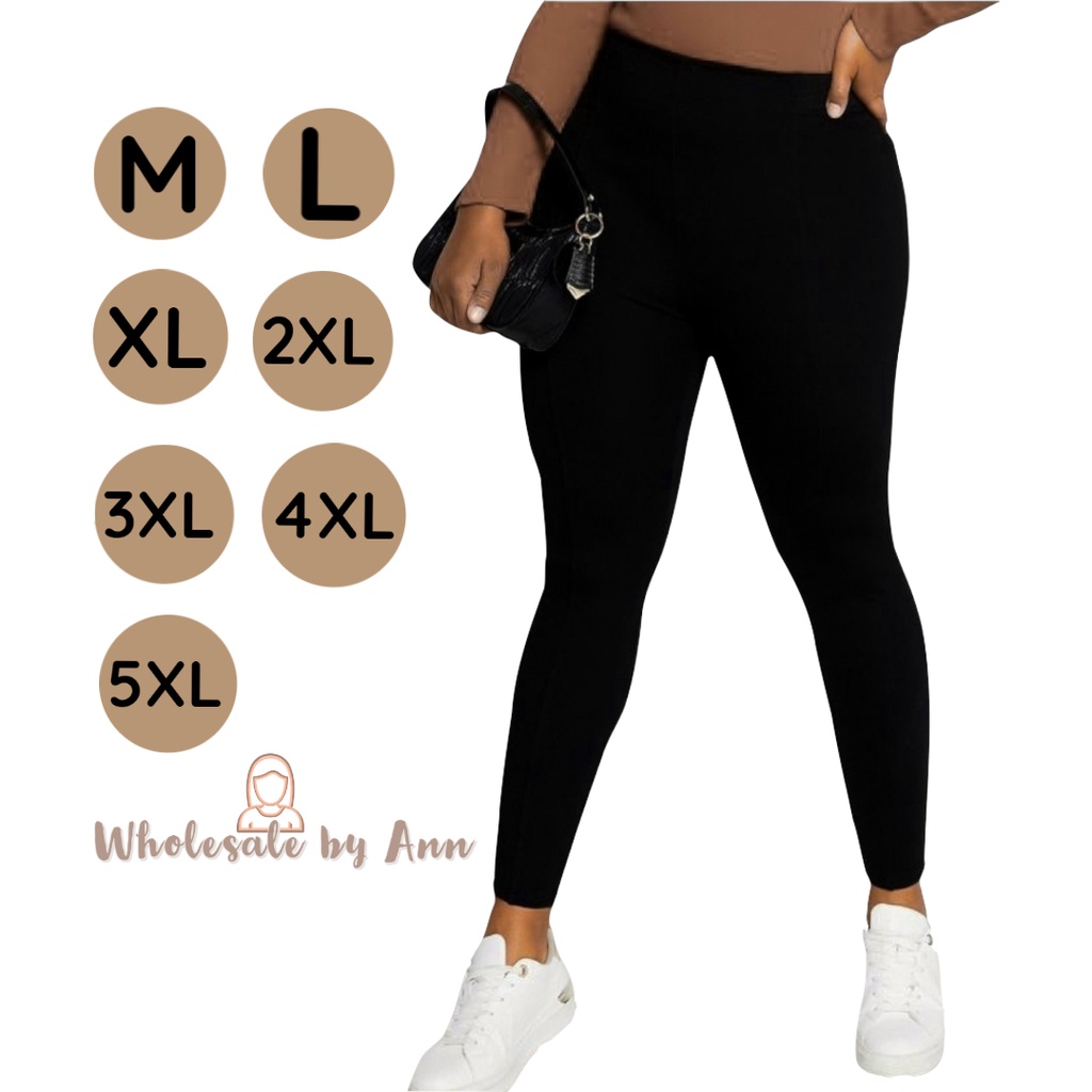 Women's adult Plus size High-waist Plain Leggings with pocket- M/L