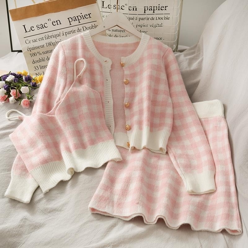 women plaid 3 piece sets fashion korean spring autumn outfits