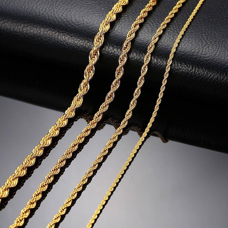 Rope chain various sizes of gold plated or white stainless steel