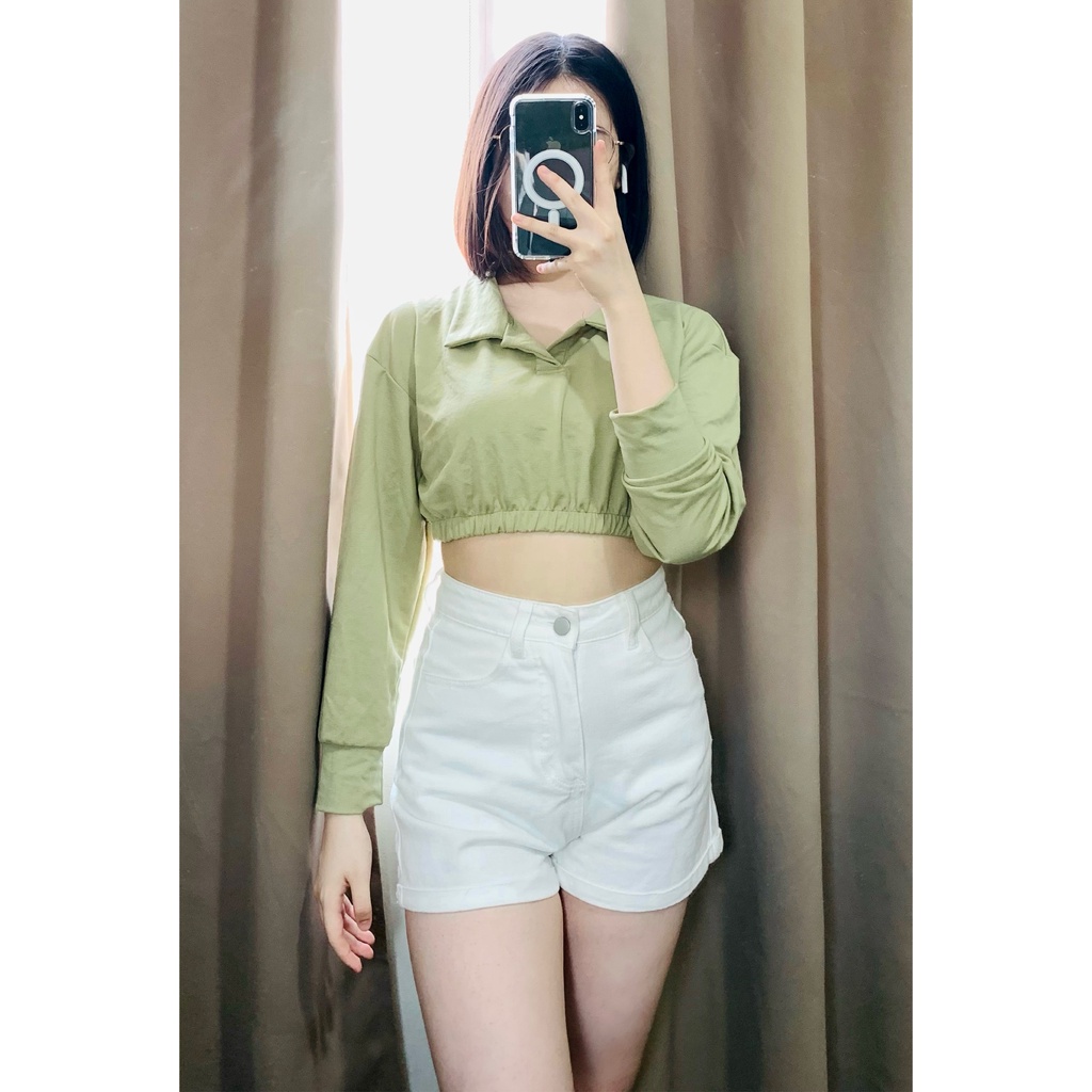 Long-Sleeve Cropped Polo