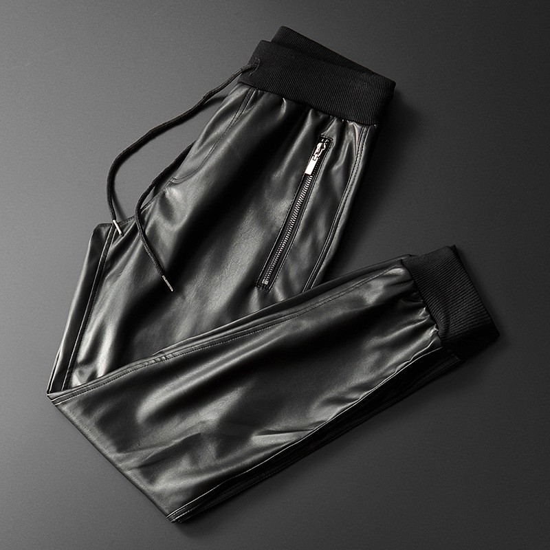 Leather jogger hot sale pants mens