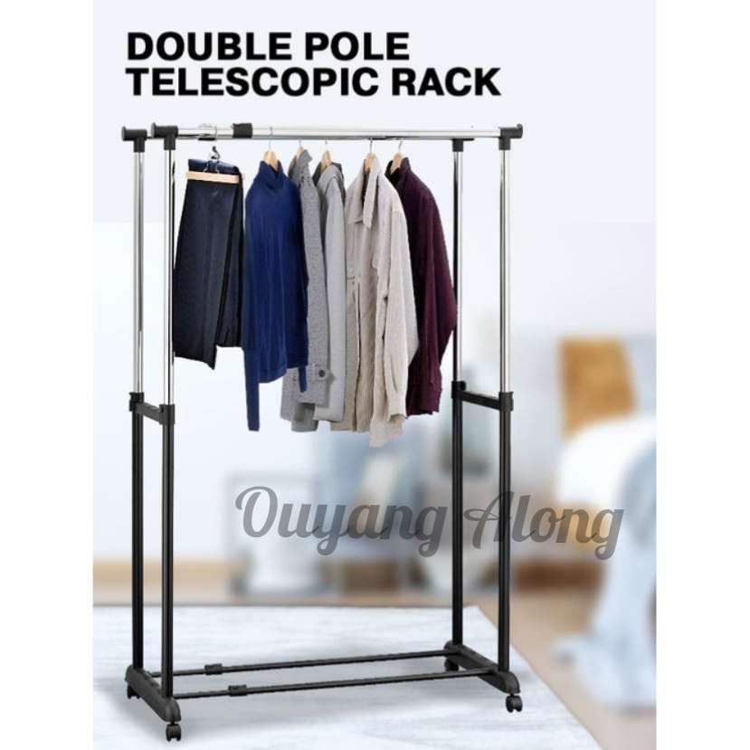 Double pole telescopic online clothes rail