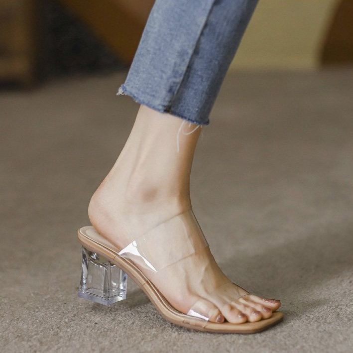 Clear plastic high outlet heel sandals