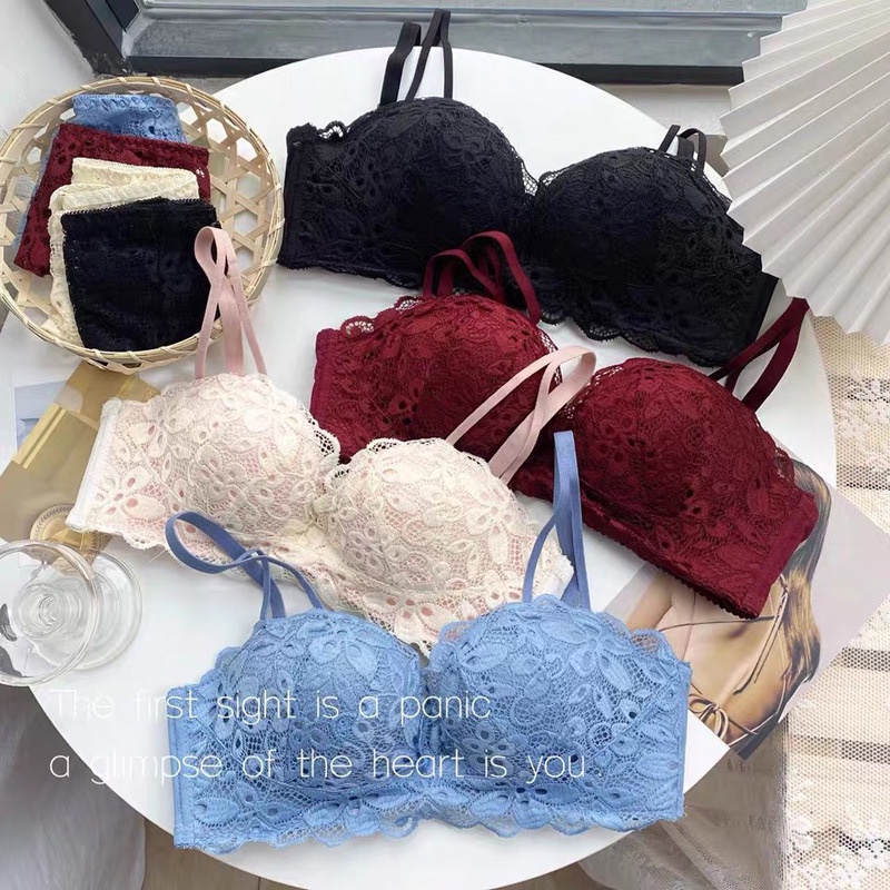 Lace bra set, sexy underwear for women, thin, comfortable, push-up,  wire-free, auxiliary breasts, big breasts, slimming, small breasts