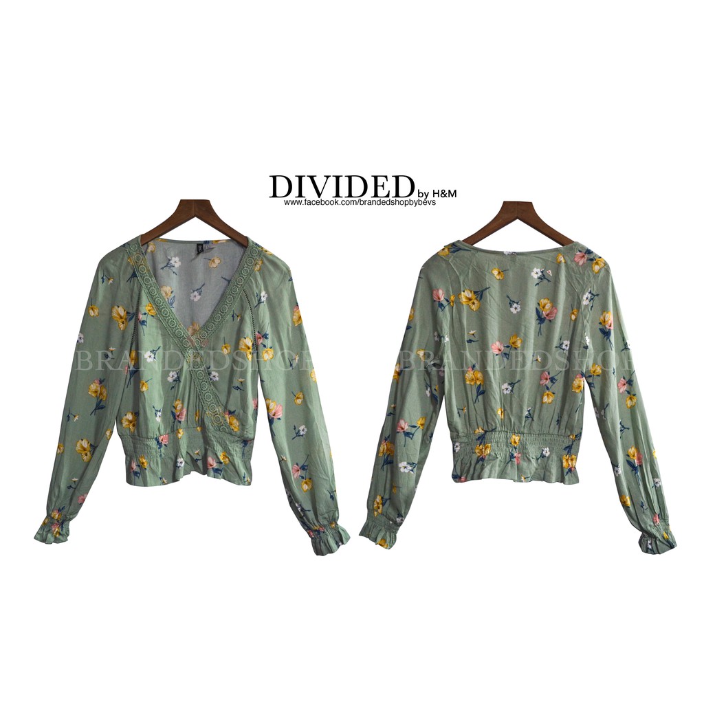 Divided by h m longsleeve vneck garterized peplum top Shopee