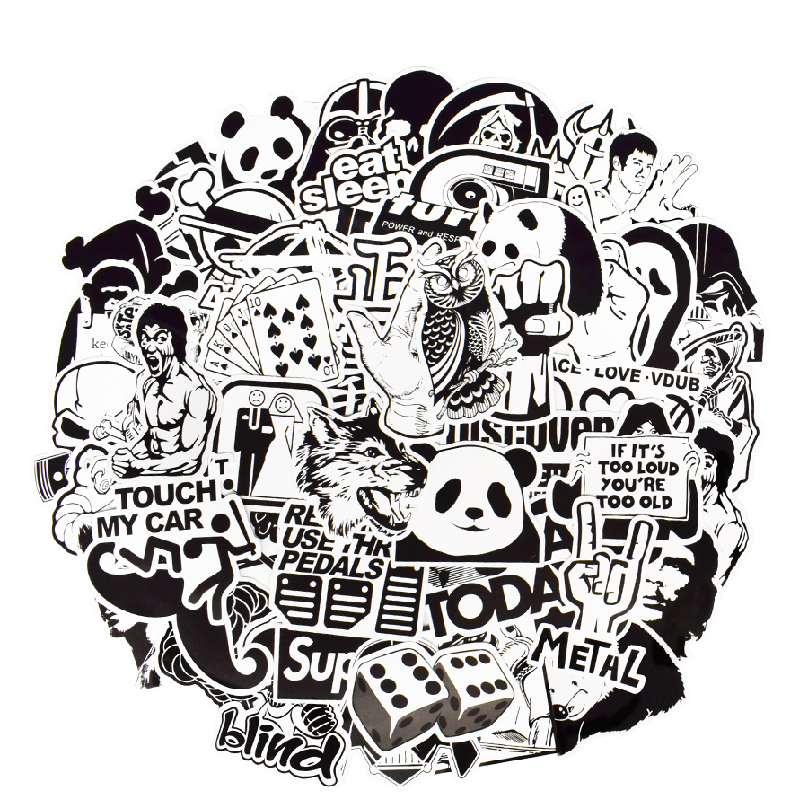 30Pcs Black And White Random Cool Vinyl Decal Graffiti Sticker