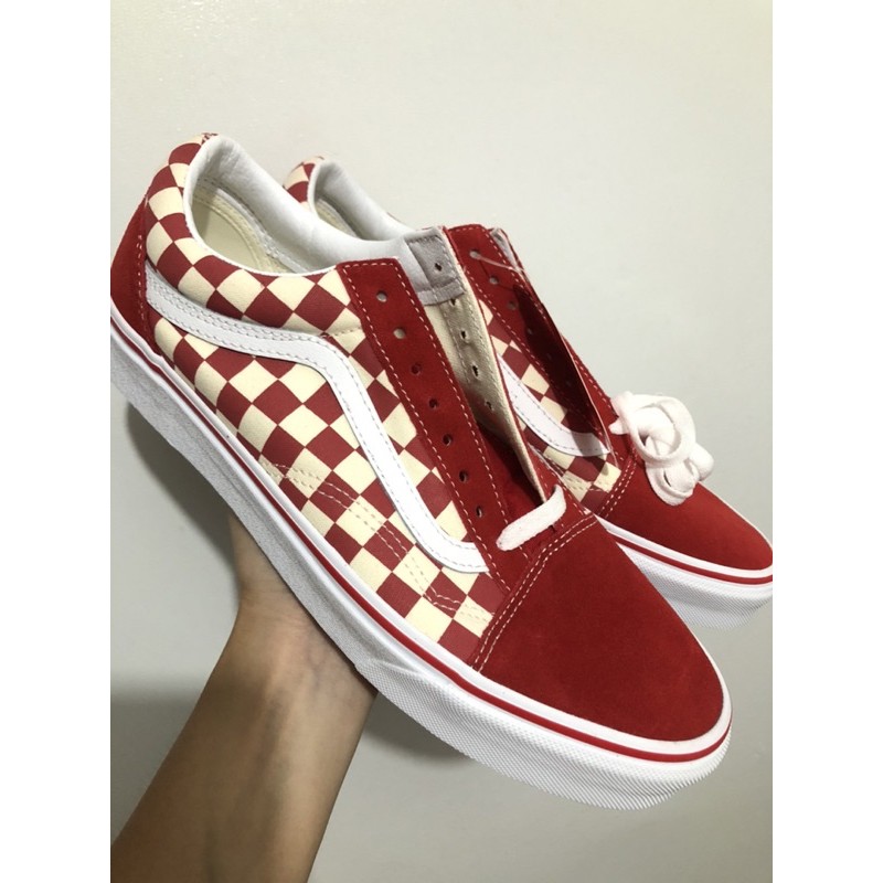 Red checkered hot sale old skool