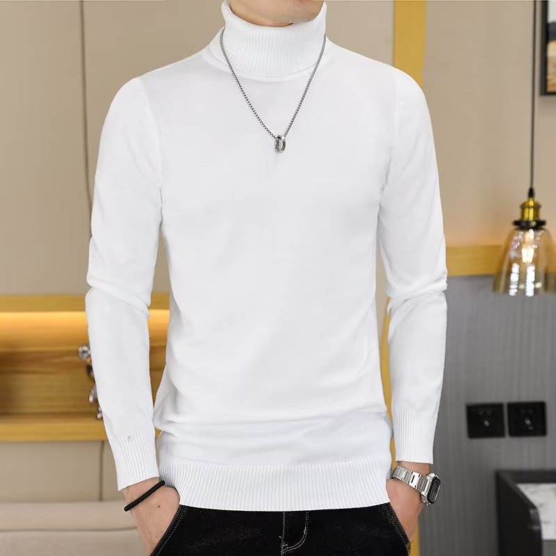 HAIBINZOULU Men's Turtleneck Black and White Long Sleeve Knit