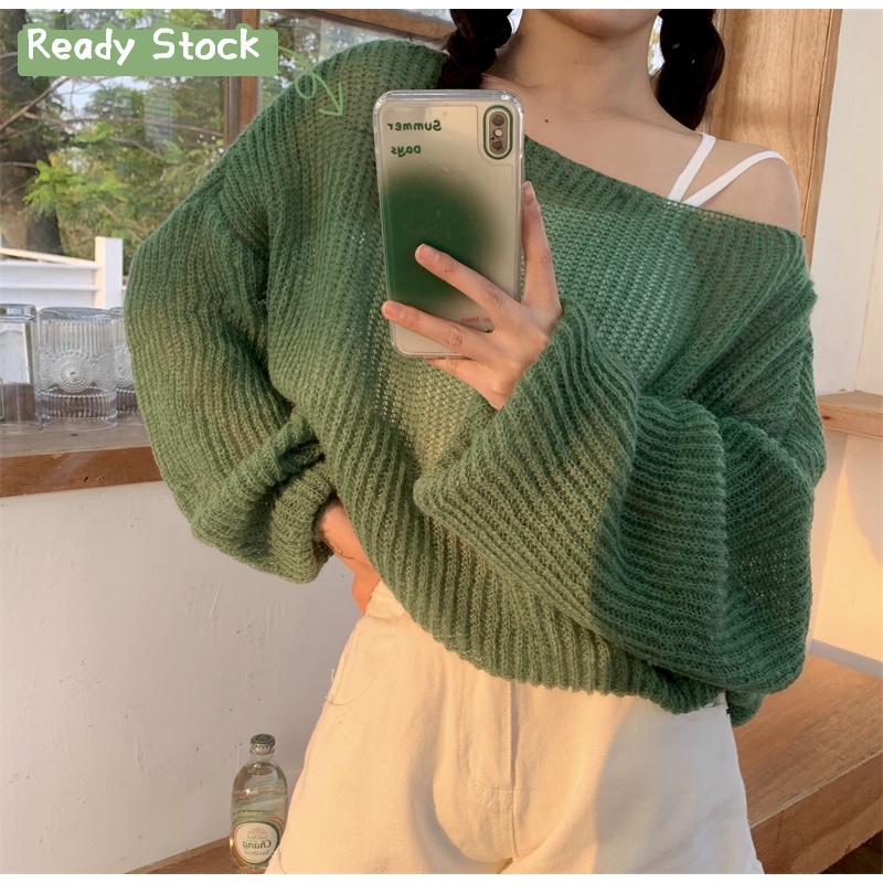 Summer Simple Hollow Lightweight Loose Long Sleeve Knit Sweater