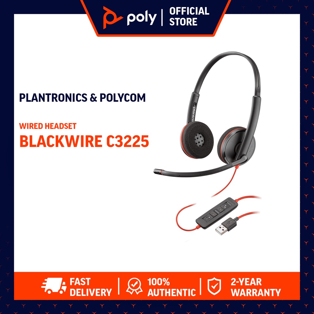 Poly Plantronics Blackwire 3225 USB A Wired Headset Dual Ear