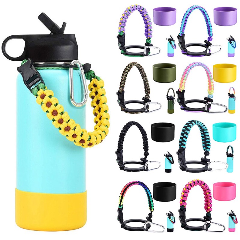2pcs/set Braided Handle Strap Paracord 7 Core Water Bottle Hiking Travel  Fits Wide Mouth Cup Holder For Hydro Flask Accessories