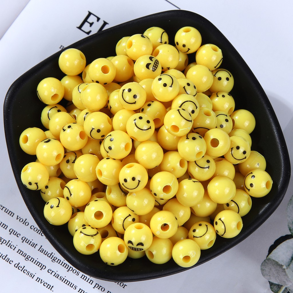 10mm Acrylic Smiley Face Beads, Yellow Smileys, Acrylic Jewelry