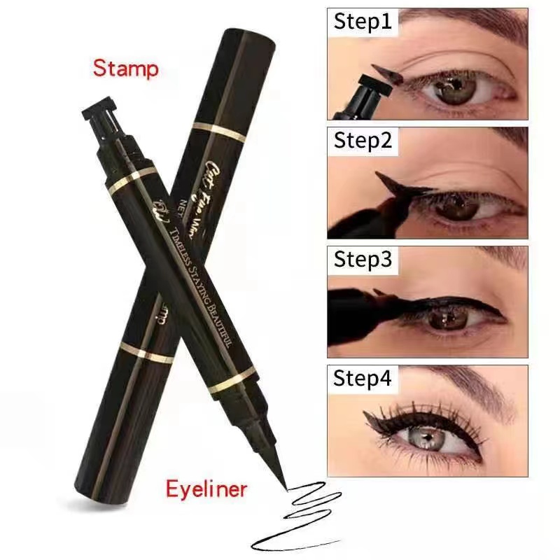 DW 2pcs Waterproo Liquid Cat Eyeliner Stamp Pen Double Head Eye