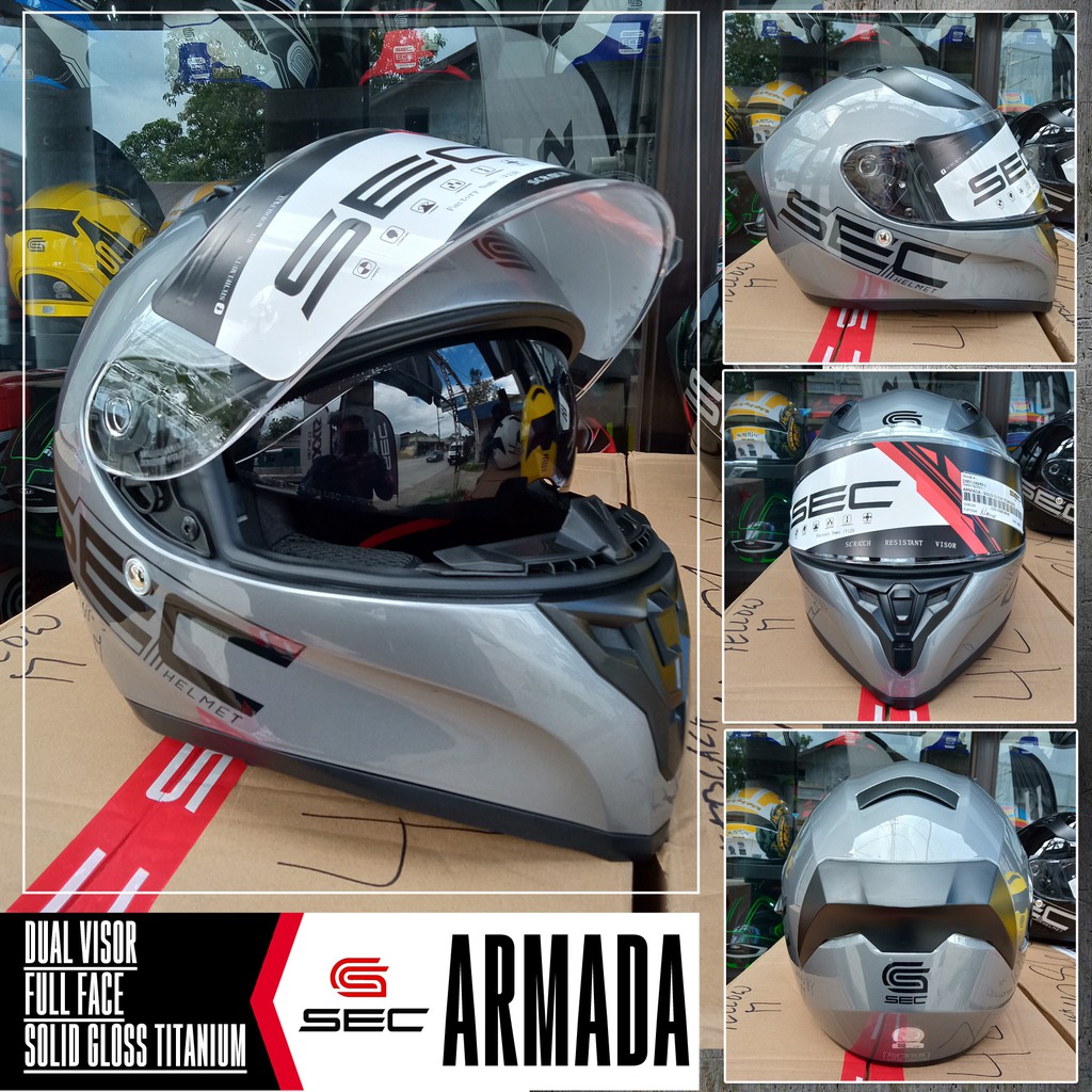 SEC Armada Full Face Dual Visor Helmet with built in spoiler