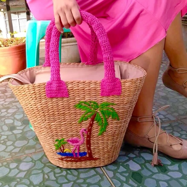 Flamingo Straw Bag