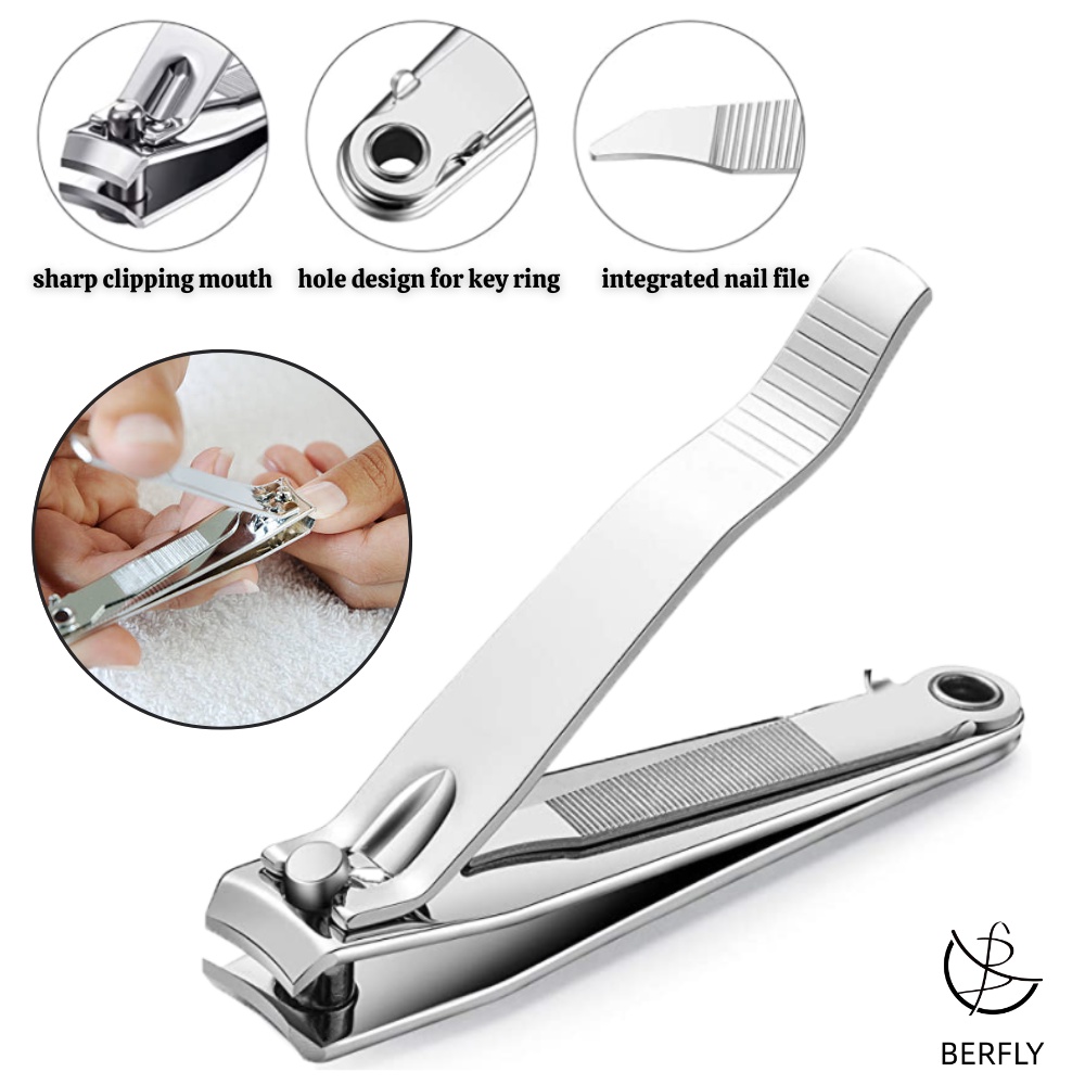1pc Stainless Steel Curved Mouth Nail Clipper With Stainless Steel Nail  File