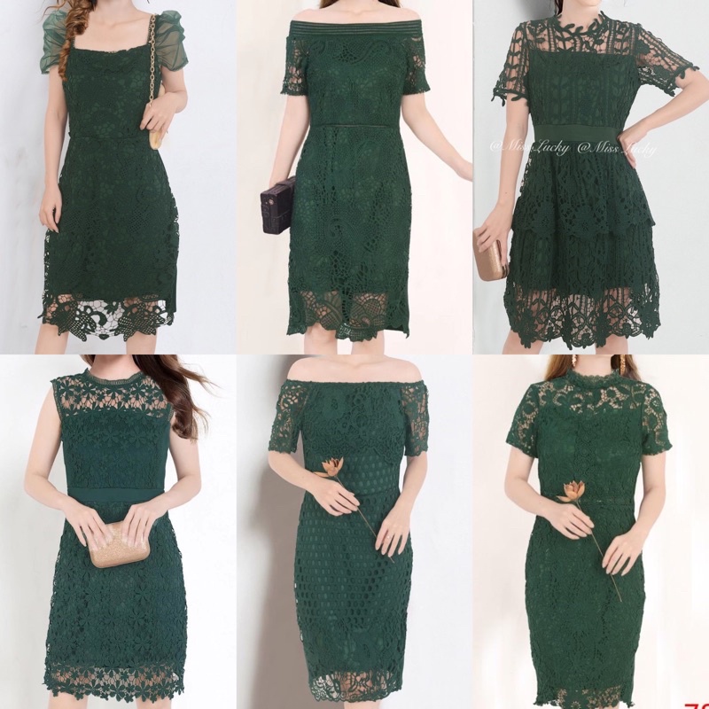 EMERALD GREEN Elegant classy lace semi formal evening party