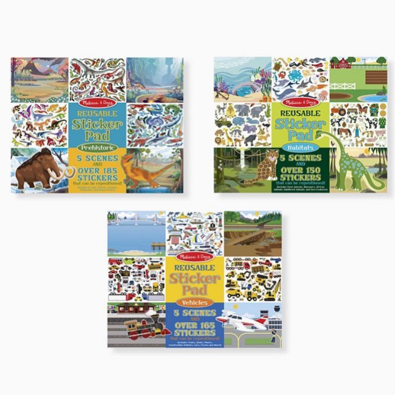 Melissa & Doug Reusable Sticker Pads Set: Habitats, Vehicles, Town: 115 Stickers