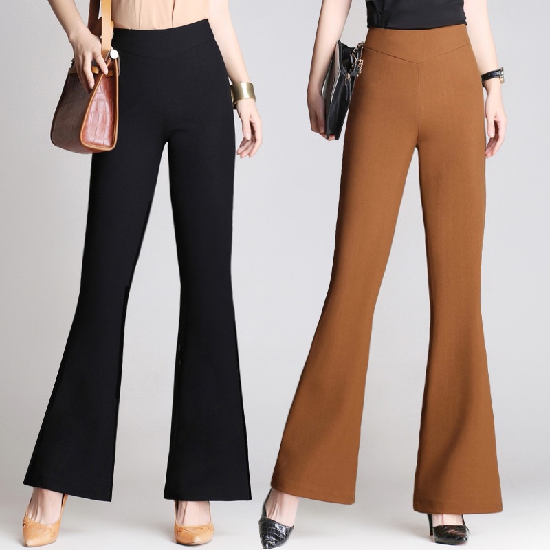 Baggy Micro Flare Pants for Women Solid Trendy Black Casual High Waist Wide  Leg Slacks Korean Style Elastic Stretchable Chic Bell Bottom Yoga Plus Size Woman  Ladies Drape Trousers