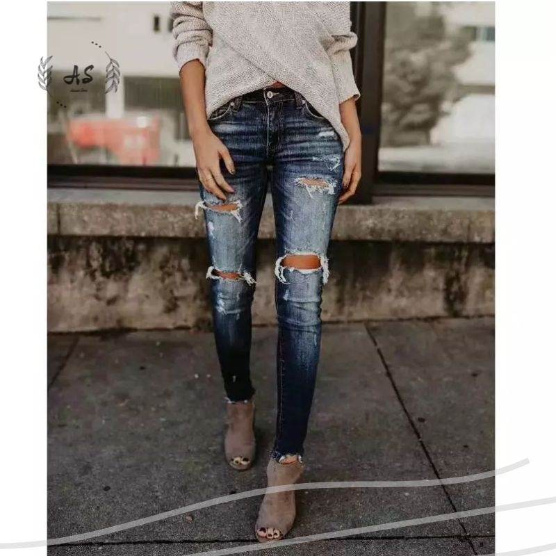 Vintage Big Holes Ripped Jeans For Women - RippedJeans® Official
