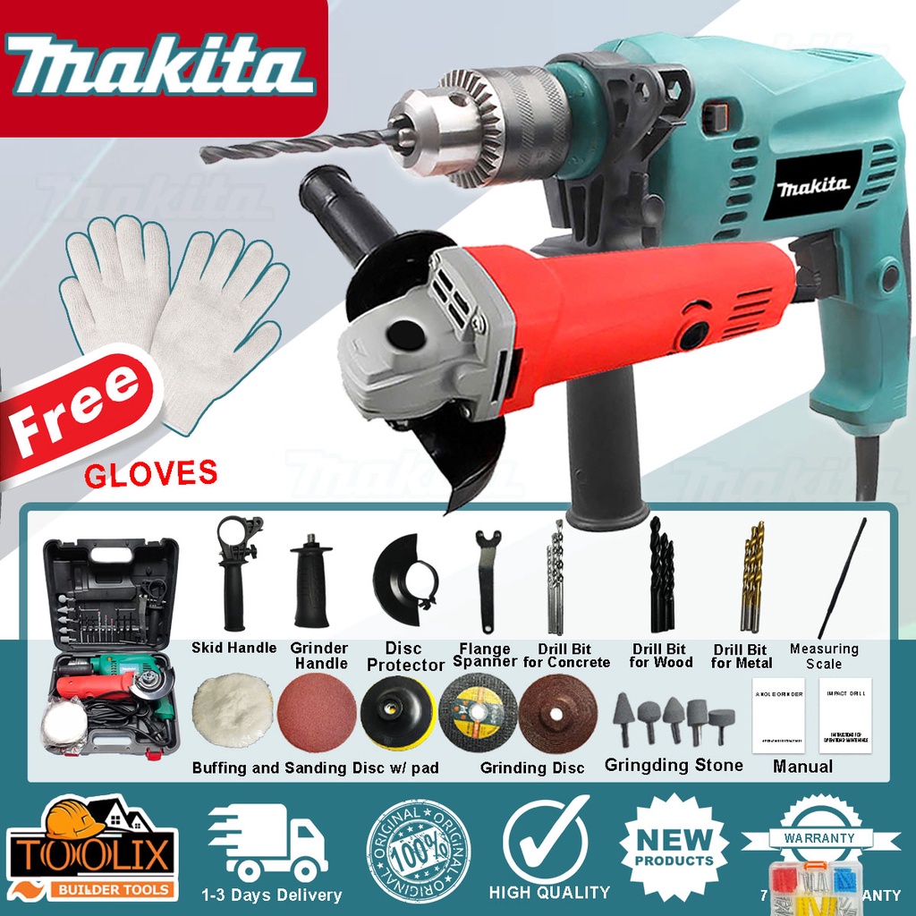 Makita grinder discount and drill set