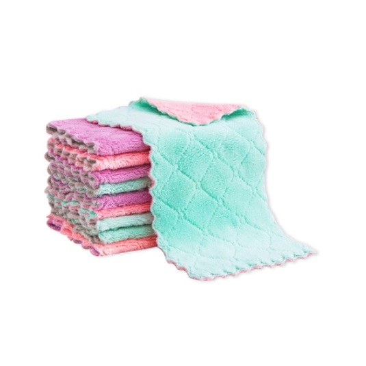 5 Pieces of Housekeeping Cleaning Towels, Two-color Coral Fleece Dish  Cloth, Random Colors