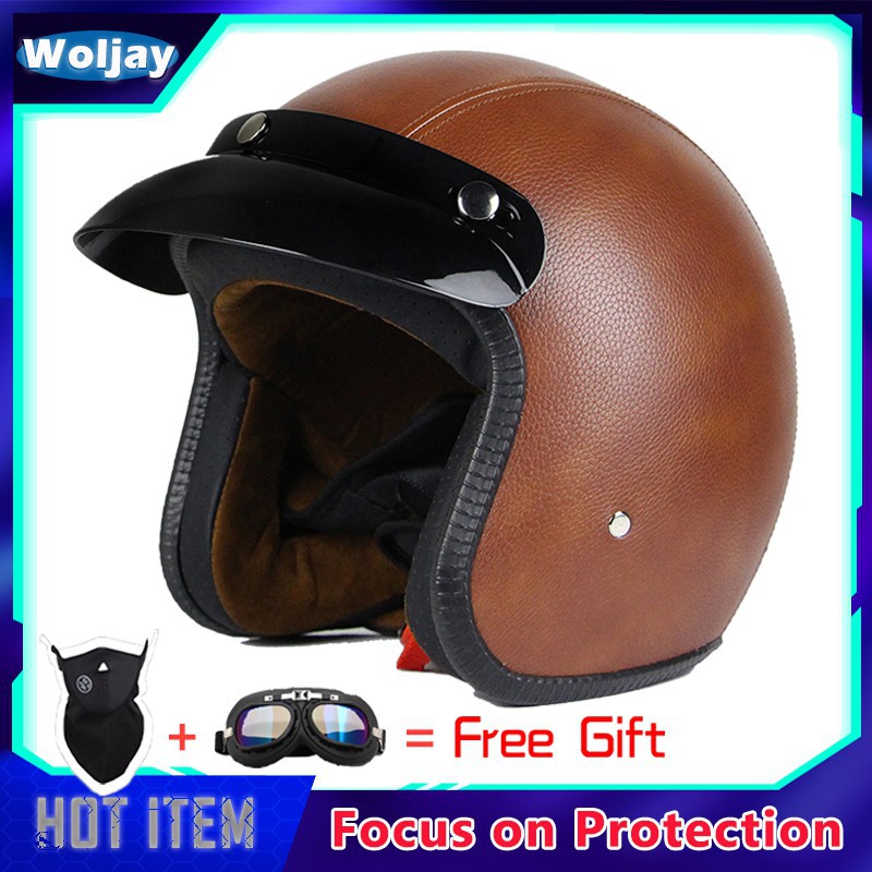 HOT sale Open Face Half PU Leather Helmet Moto Motorcycle Helmets vintage  Motorbike Headgear Casque Casco