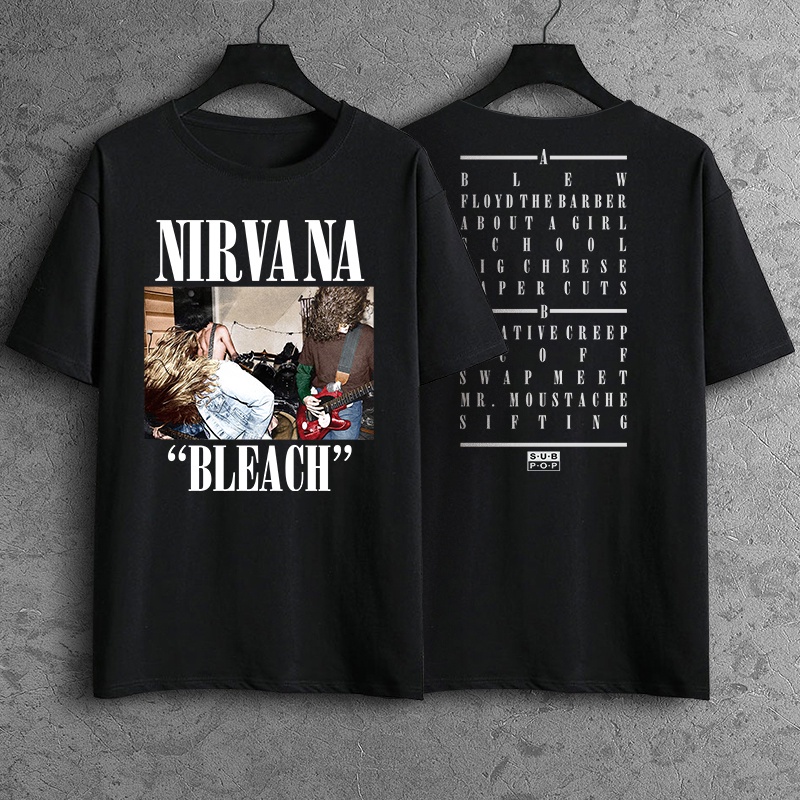 Metal Rock Band Shirt Custom Print Streetwear Nirvana Bleach In Colour 02  White Tshirt Design