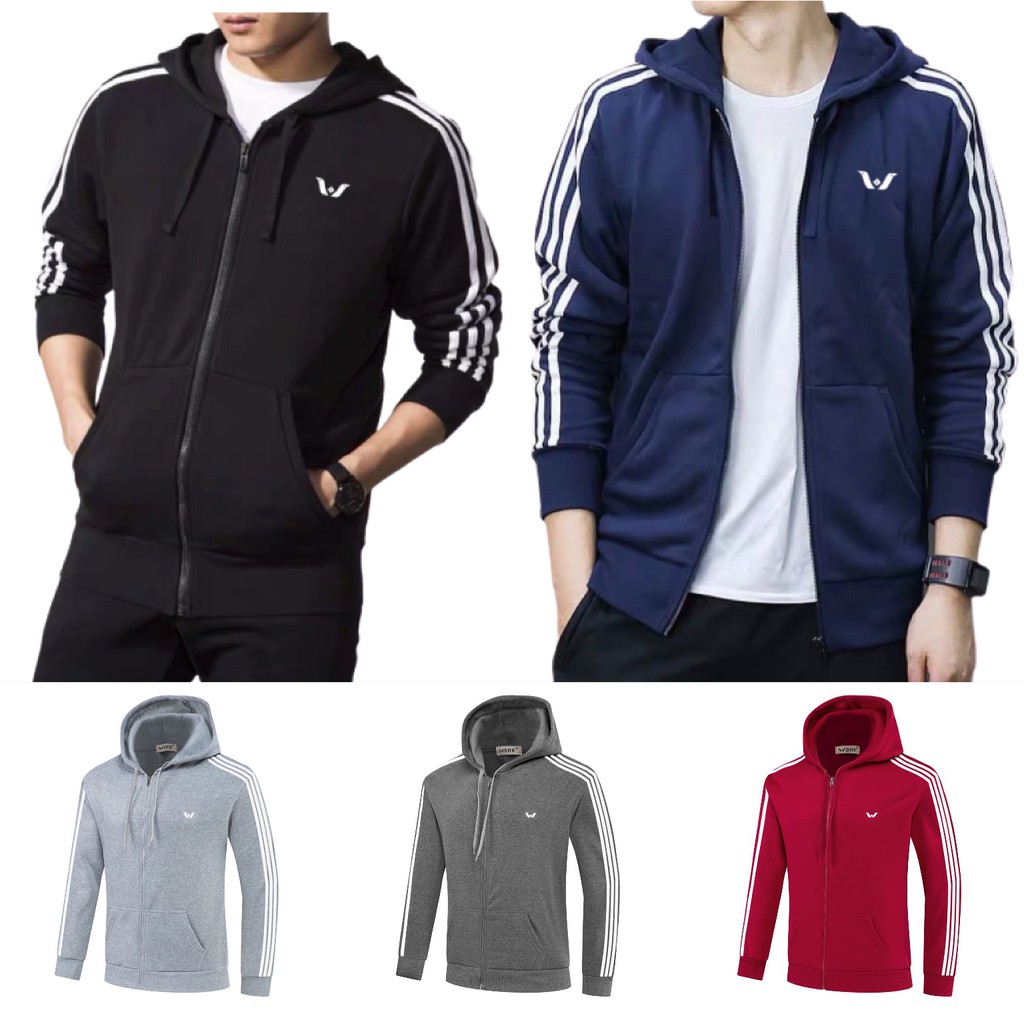 5 Colors Unisex 3 Line Stripes Hoodie Jacket Sweater With Ziper