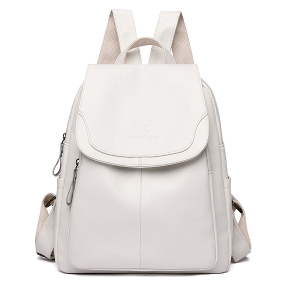 White Women Backpack Female Leather Backpacks Ladies Sac A Dos