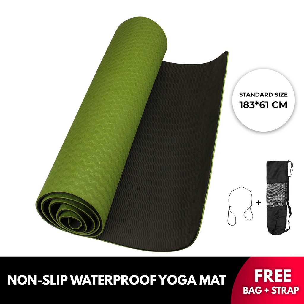 LUXLIFE Non-Slip TPE Yoga Mat 6mm Eco Friendly Waterproof Skid-proof  Reversible Exercise Mat, Green