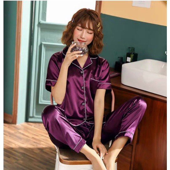 Preferable ladies Korean home silk pajamas Shopee Philippines