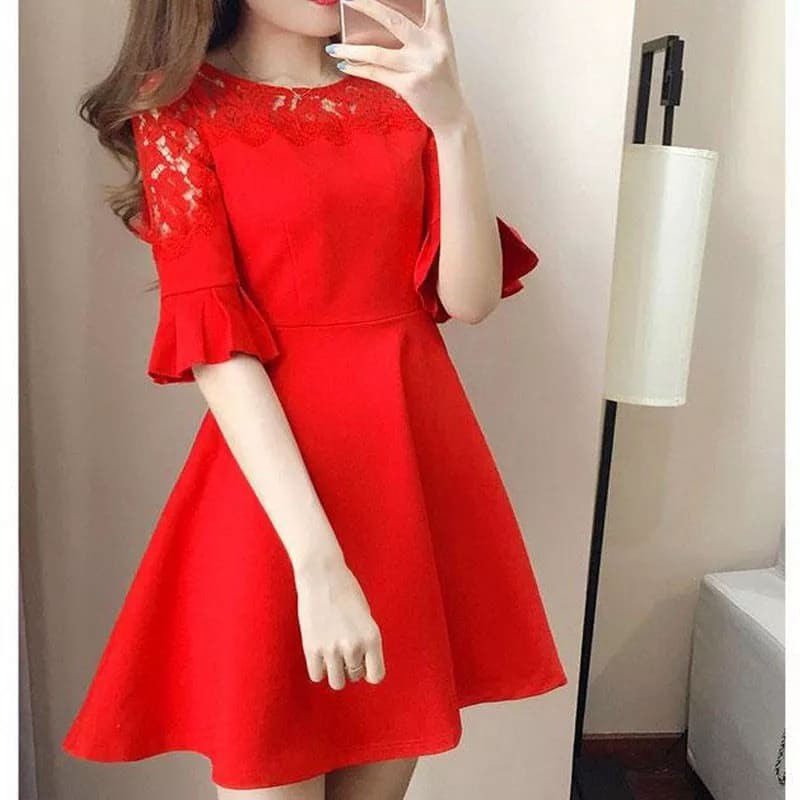 Korean hotsell red dress