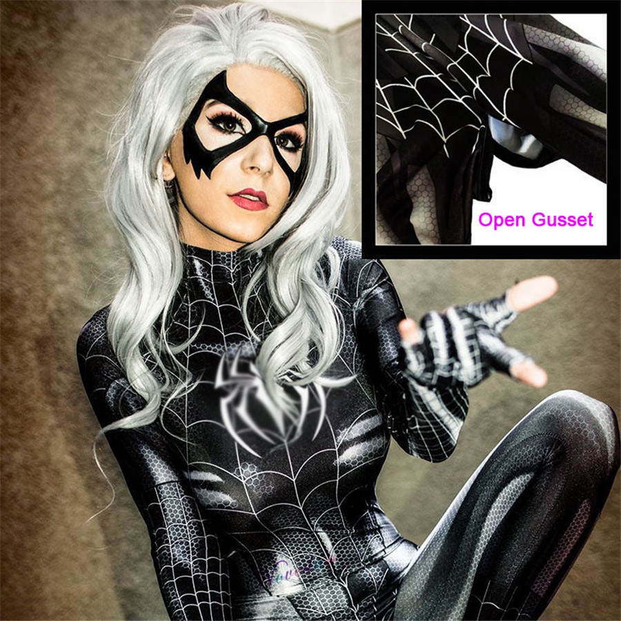 Sexy Female Bodysuit Superhero Cosplay Zentai Suit Jumpsuit Black Cat Halloween  Party Costume Women