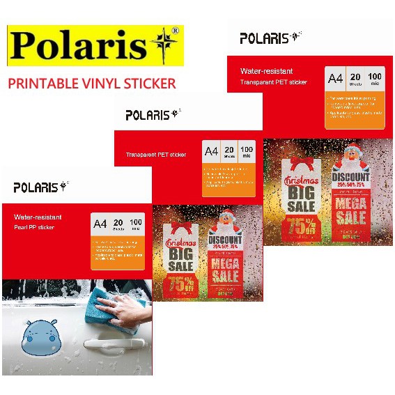 Polaris Inkjet Printable Vinyl Sticker A4, Transparent, Translucent, Pearl,  Photo Sticker 20sheets