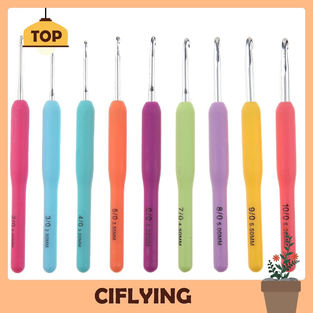 8pcs Plastic Aluminum Crochet Hooks Yarn Knitting Needles Set Hand Sewing  Tools