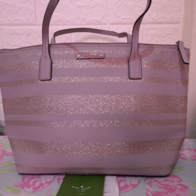 Kate spade hani haven lane pink glitter hot sale tote bag