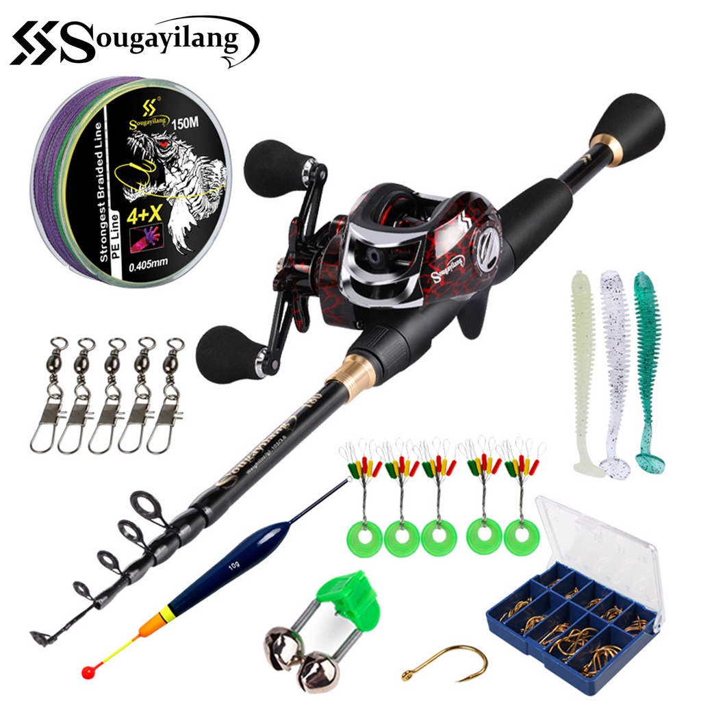 Sougayilang Fishing Set 1.8m-2.4m Casting Rod 18+1bb 7.2:1 Reel 150m  Fishging Line Fising Rod Set