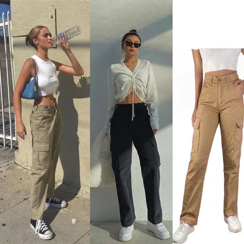 Unisex 6 Pocket Cargo Pants Straight Cut Pants Casure Fit Women