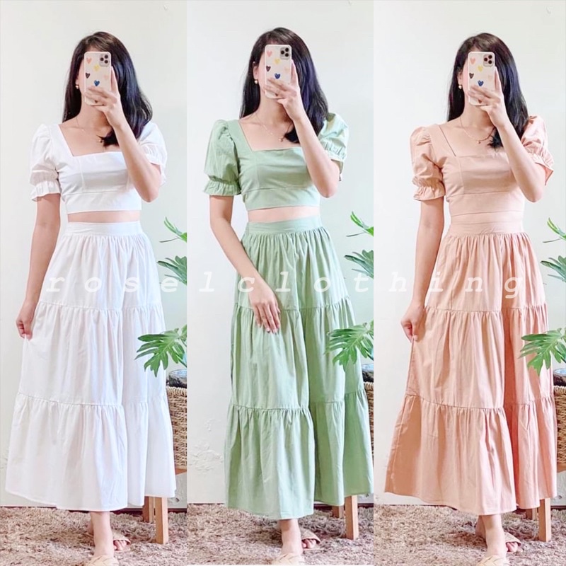 Puff sleeve top and skirt sales