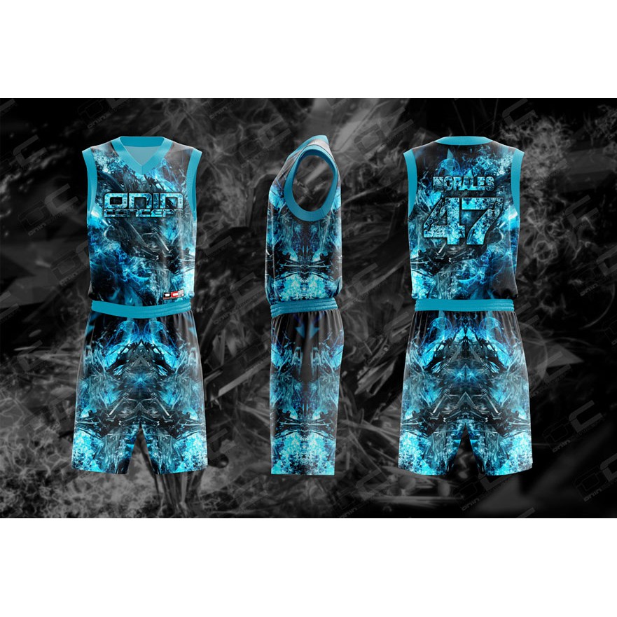 sublimation aqua blue basketball jersey