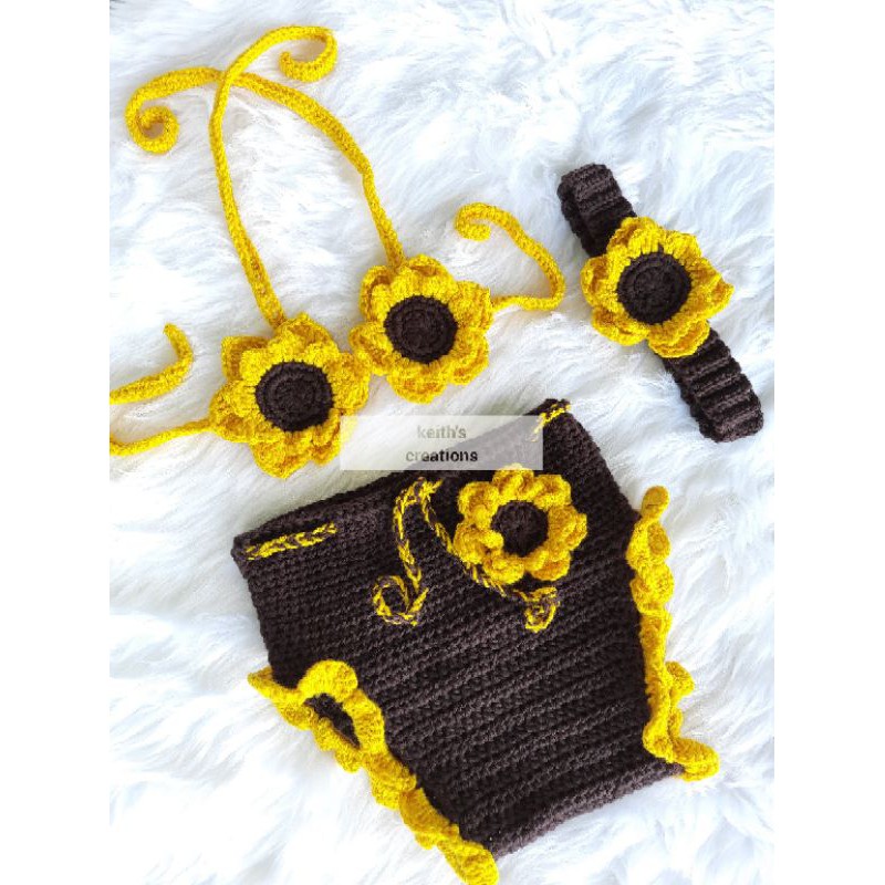 Crochet sunflower 2024 baby outfit