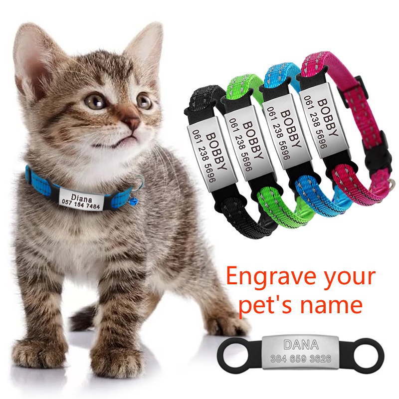 NUOMA Personalized Nylon Cat Collar Pet Collars with Name ID Tag