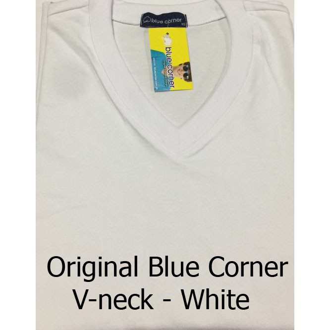 blue corner v neck white