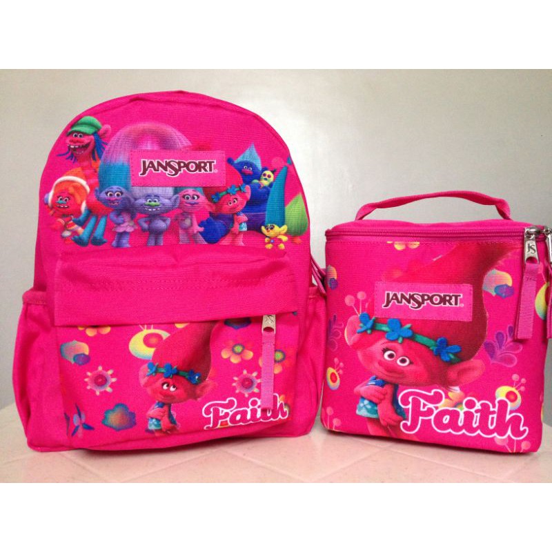 Little Girls School Backpack Lunch box Set Large Cartoon Book Bag Kids  Children Trolls 