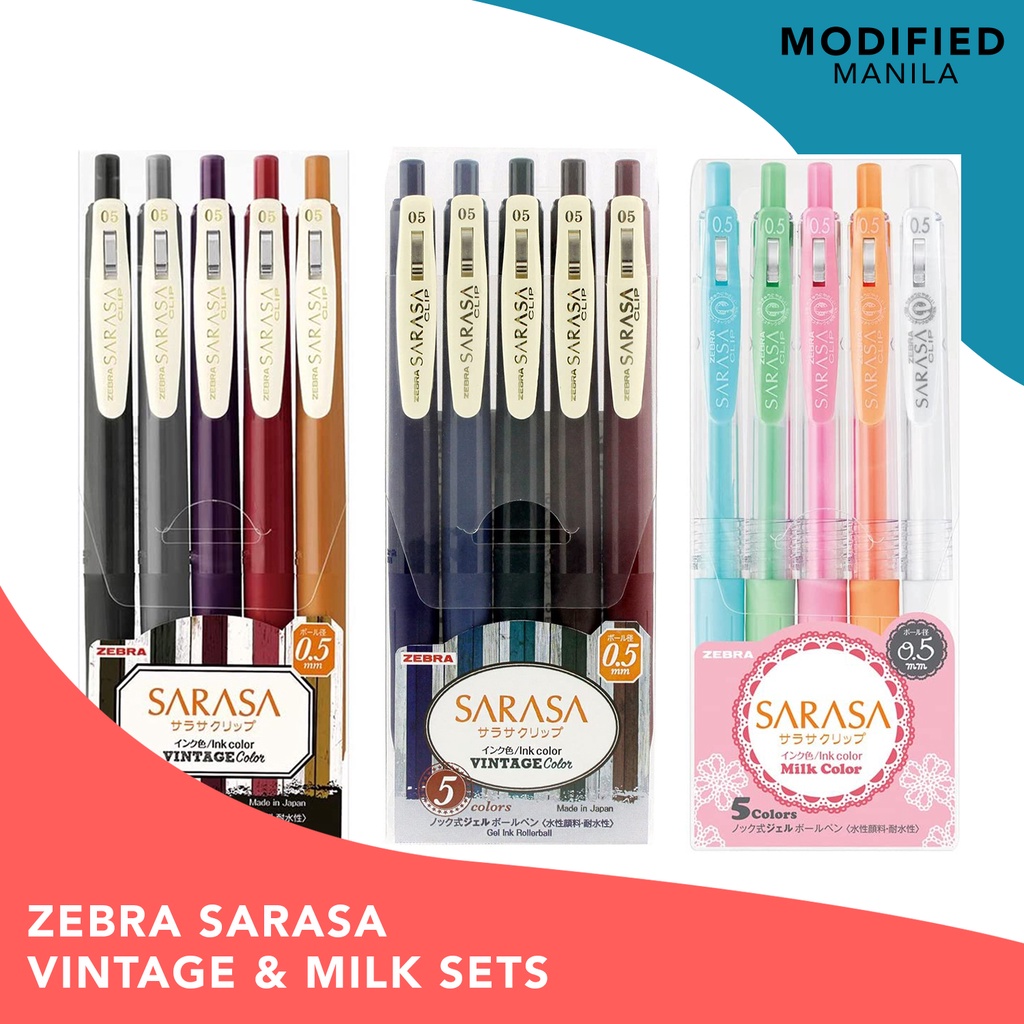 Zebra Sarasa Clip Gel Pen (0.5 mm - Vintage Colors and Milk Colors - 5  Color Set)