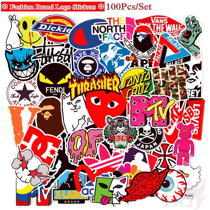 100pcs Skateboard Brands Logos Themed Waterproof Sticker Pack
